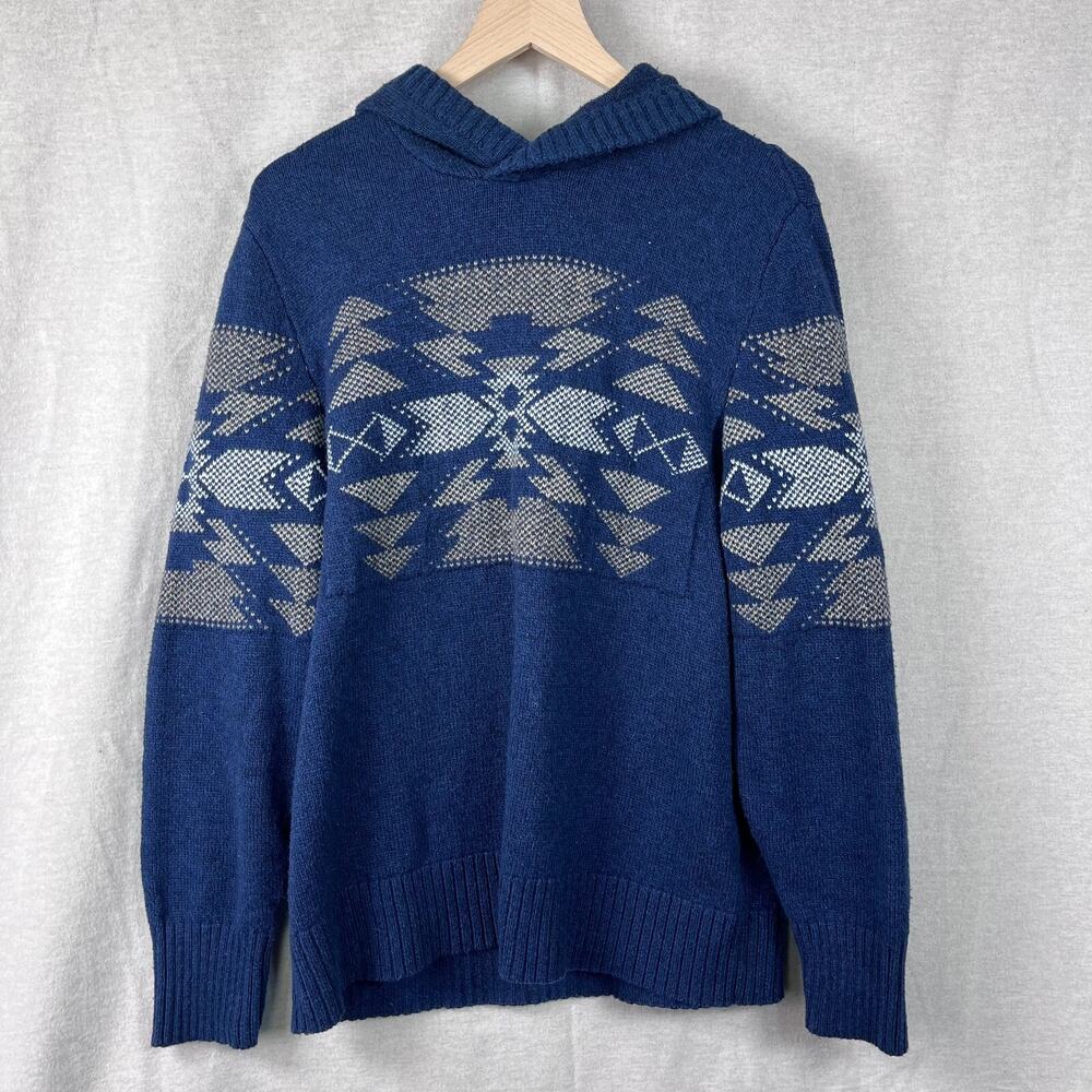 Vintage‎ American Eagle Mens Aztec Hooded Sweater Size M Southwestern Western